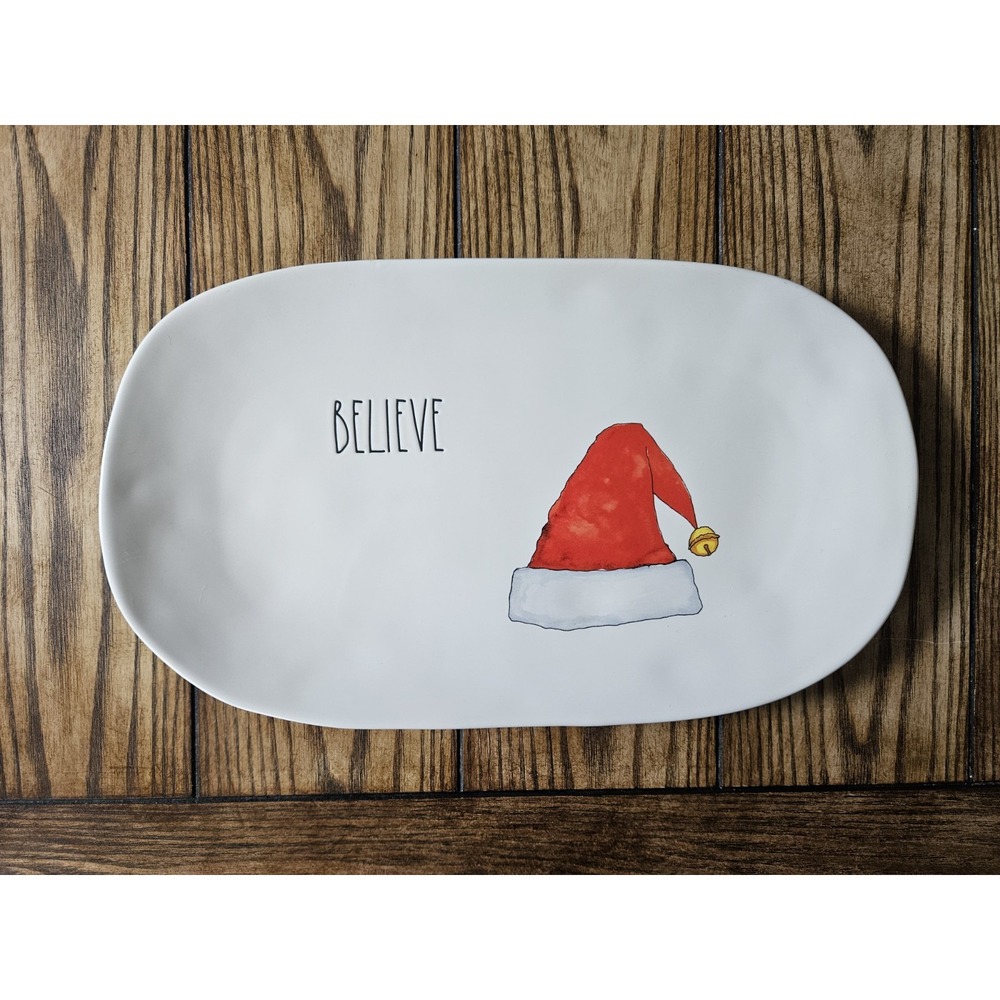 Rae Dunn Believe Santa Hat Ceramic Oval Serving Platter Christmas Holiday 15"